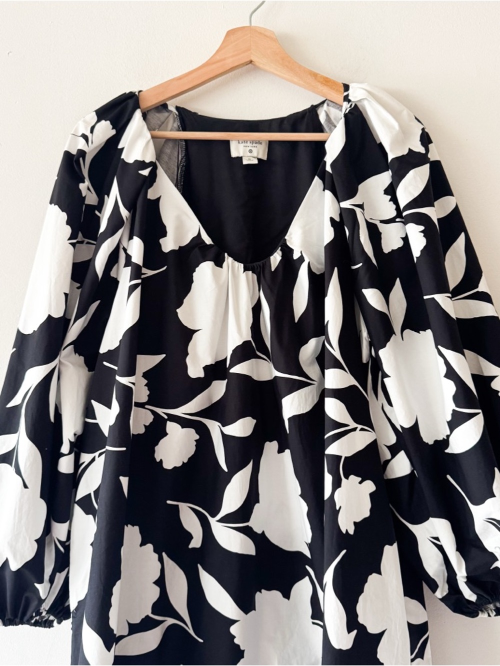 kate spade Black & White Floral Long-Sleeve Mini Dress Size XL - Picture 3 of 8
